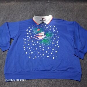 Vintage Why Not Mayfair Christmas Bird Chickadee Snow Sweatshirt Size 24W Blue‎
